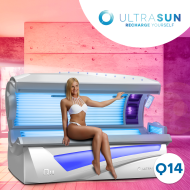 Echipamentul de bronzare Ultrasun Q14, ideal pentru saloane și centre de wellness, cu lămpi avansate Sunfit, control tactil IQ și sistem de răcire integrat, oferind o experiență de bronzare premium.