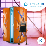 Ultrasun i9 - Aparat de bronzare de top cu design elegant, echipat cu 64 de lămpi Sunfit XXL 200W, control IQ Touch, Bluetooth și funcții avansate pentru o experiență de bronzare premium.